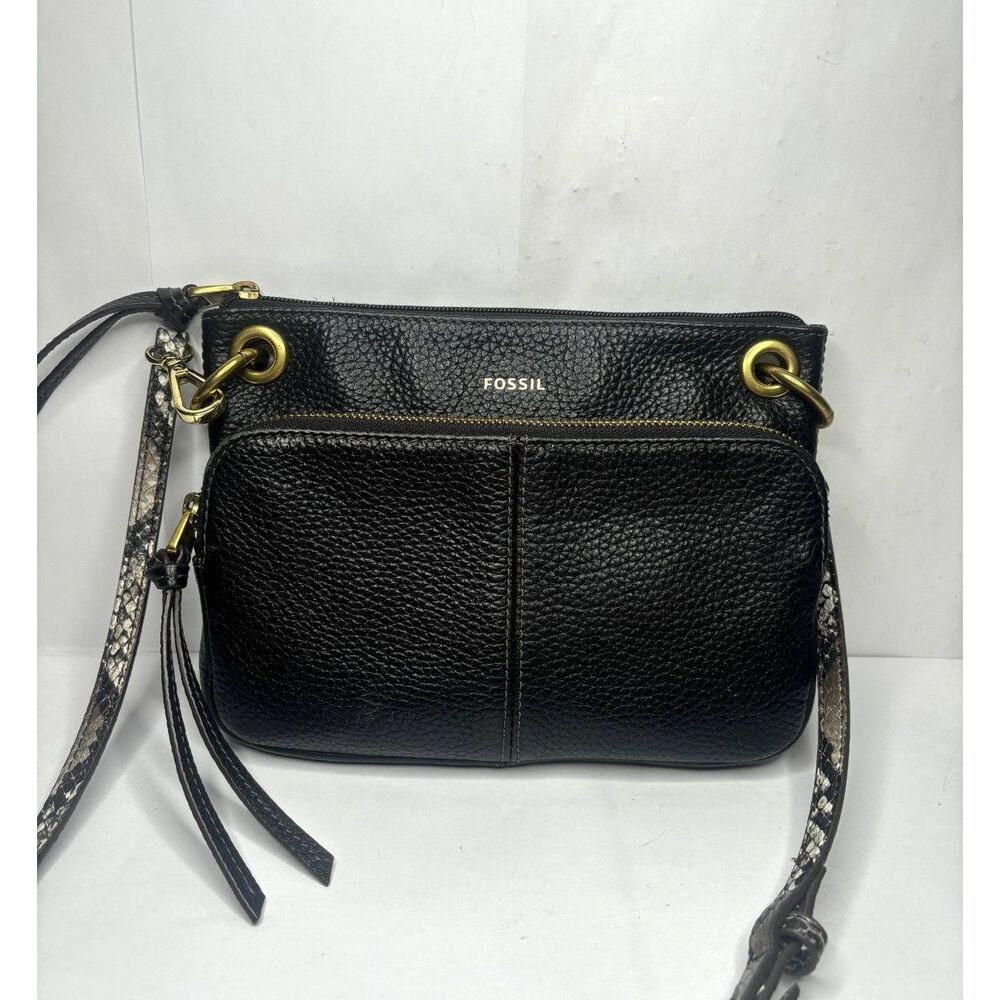 Fossil Women's Leather & Gold Crossbody Dual Pocket Crossbody Bag